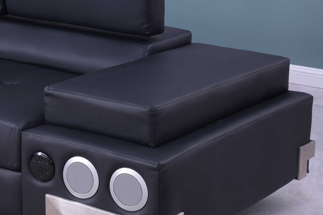 Main angle of Magic Black PU LED Speaker sectional sofa
