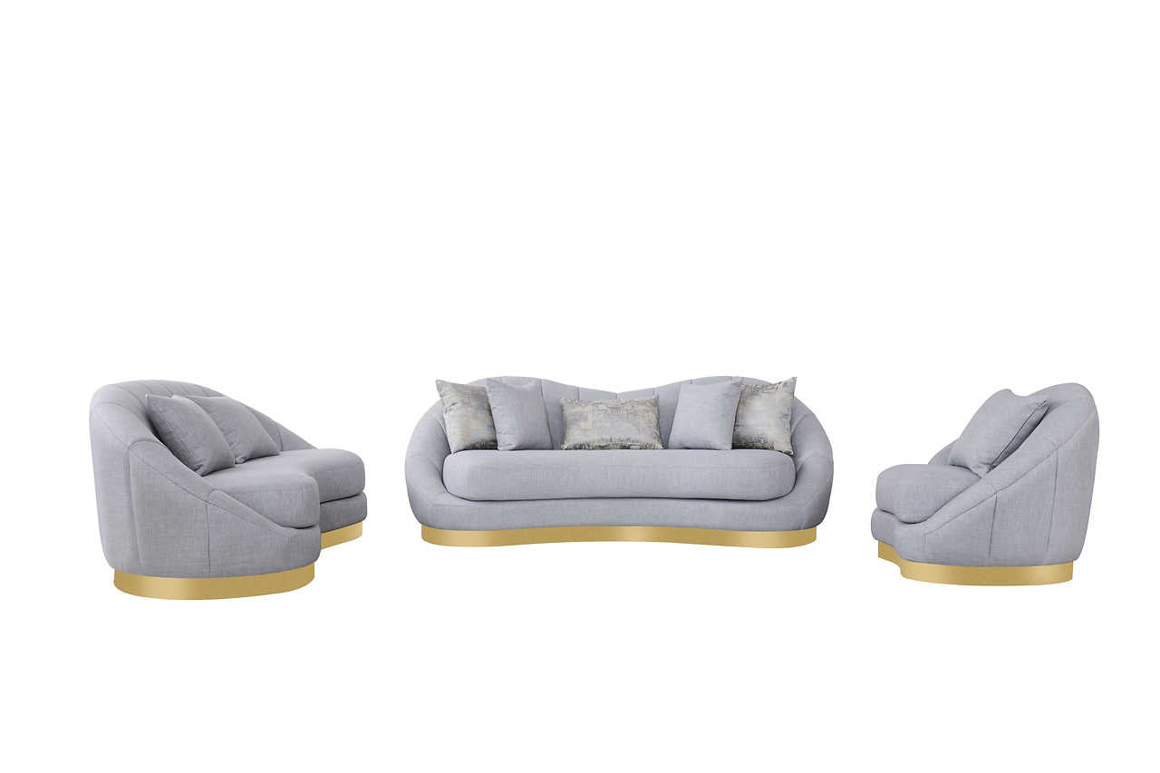 Side view of Olena Dove Grey sofa and loveseat