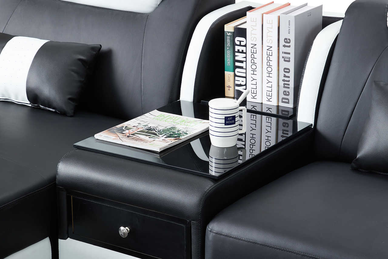 Matrix Black White Faux Leather Sectional