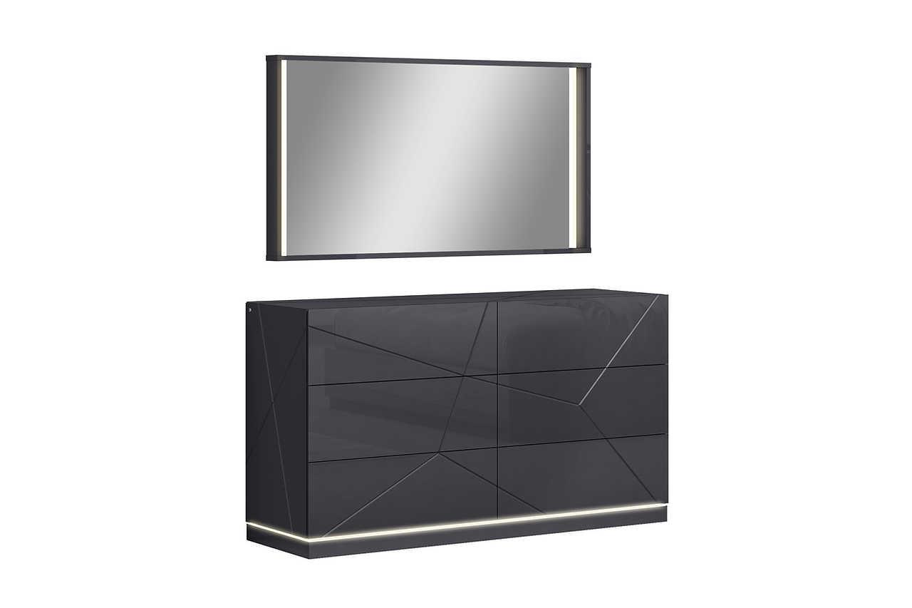 Zoe Graphite Modern Contemporary High Gloss Lacquer Solid Wood 5-Drawers Chest - Ella Furniture