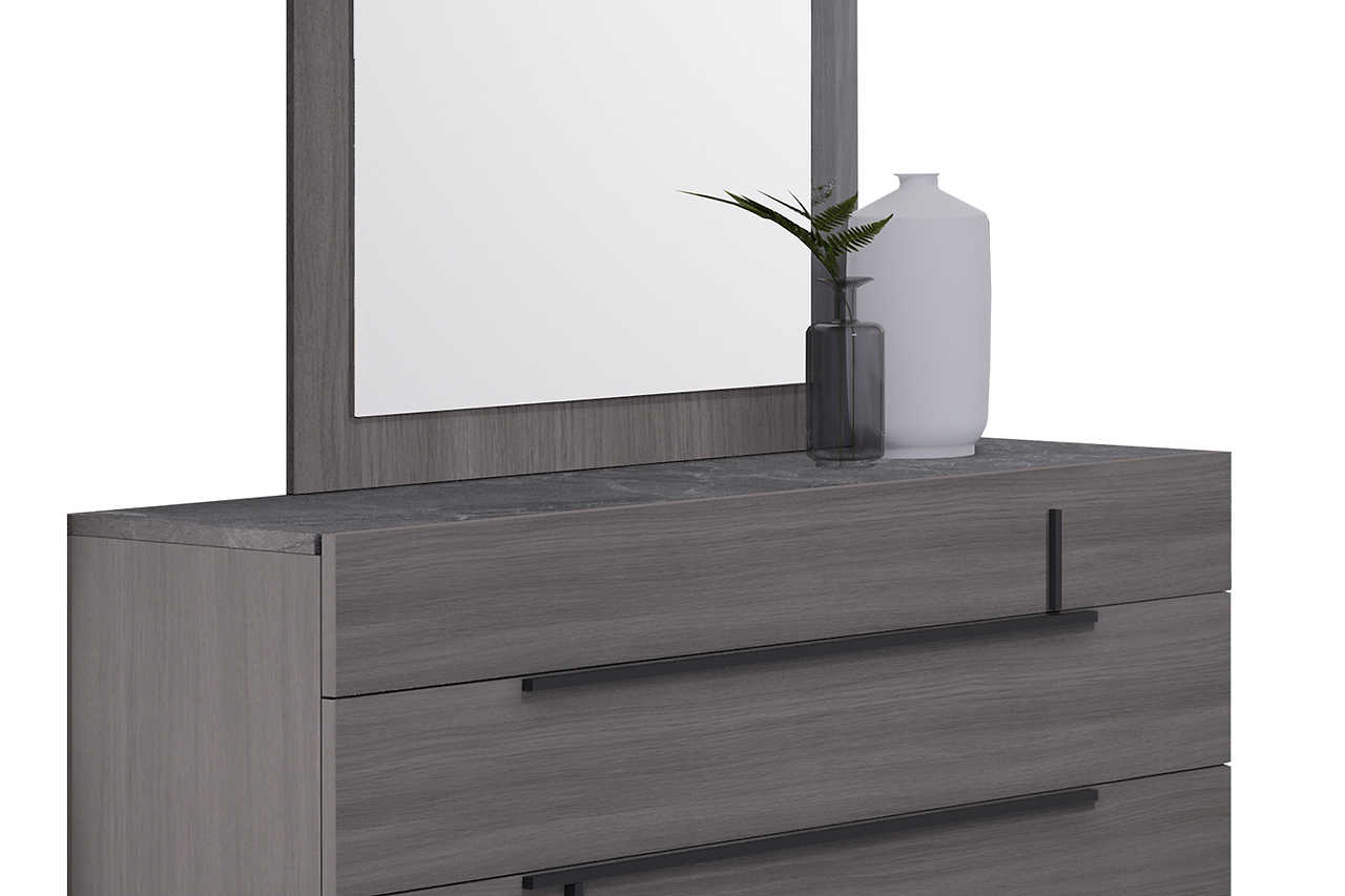 Sunrise Gray Nightstand in bedroom setting with ambient lighting
