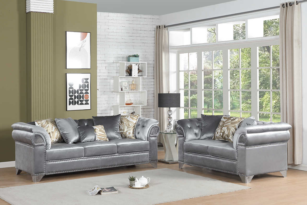 Side view of Emma Gray Velvet Living Room Set