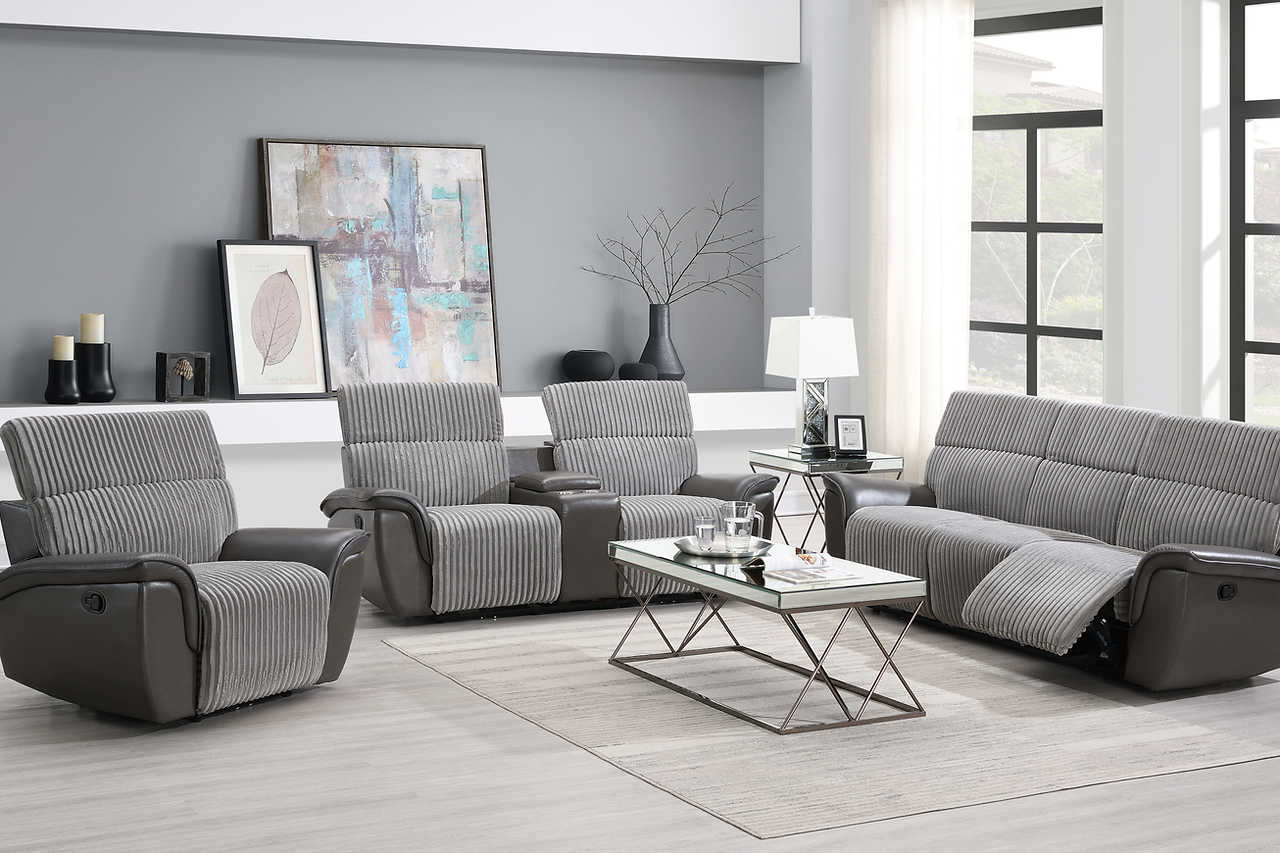 Twist Grey Reclining Sofa front angle