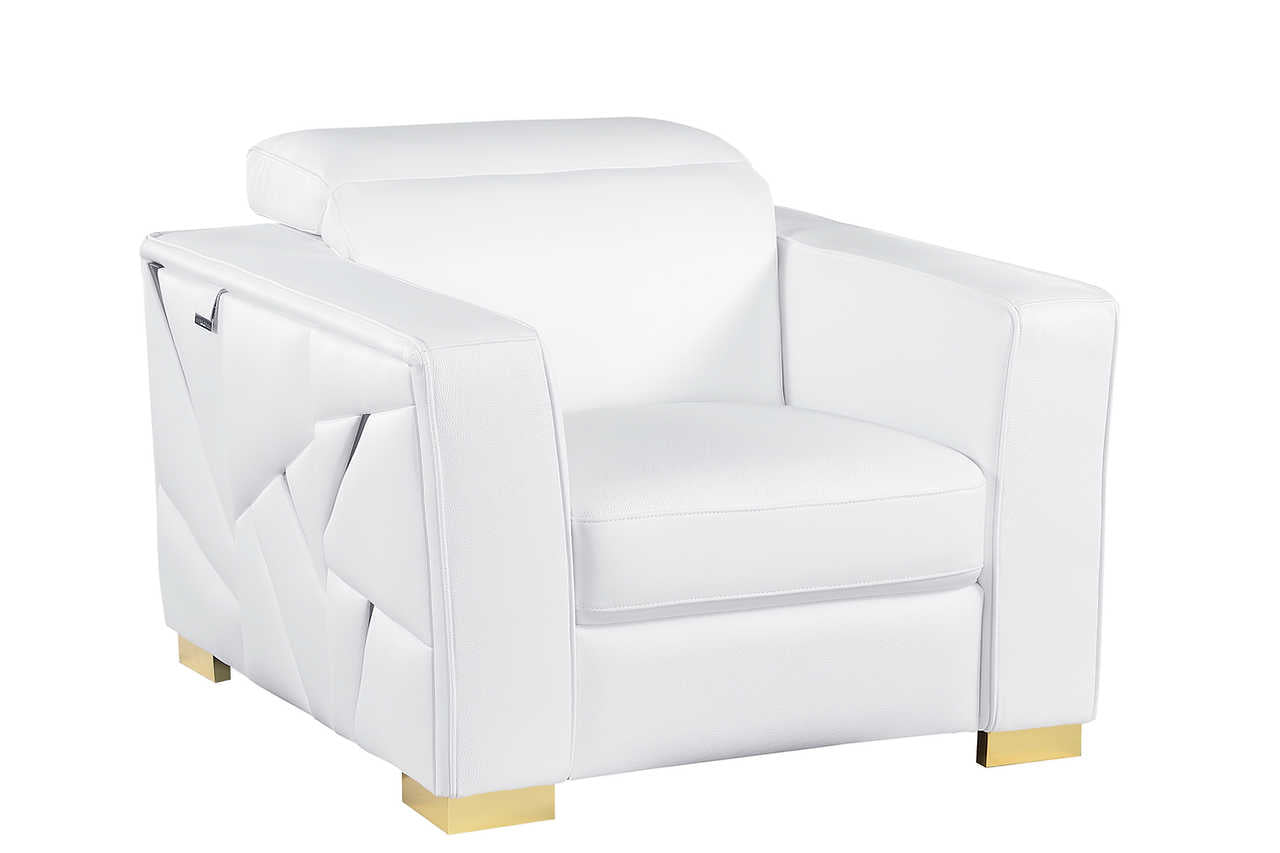 Back view of Astra white leather sofa with gold trim