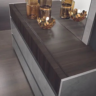 Cindy Italian Grey High Gloss and Dark Eucalyptol Bedroom Set with PU Headboard and LED Lighting view 2