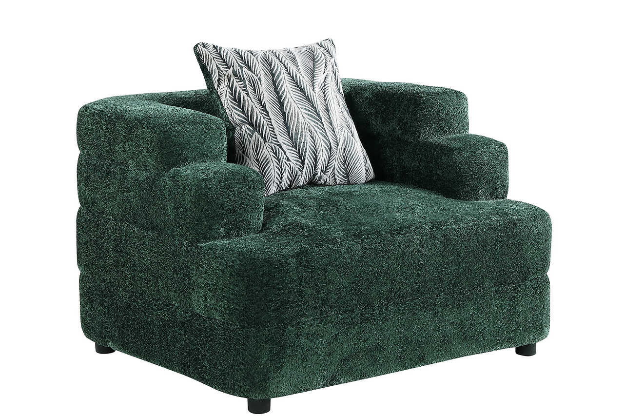 side view of sofa in Stepso Green Boucle set