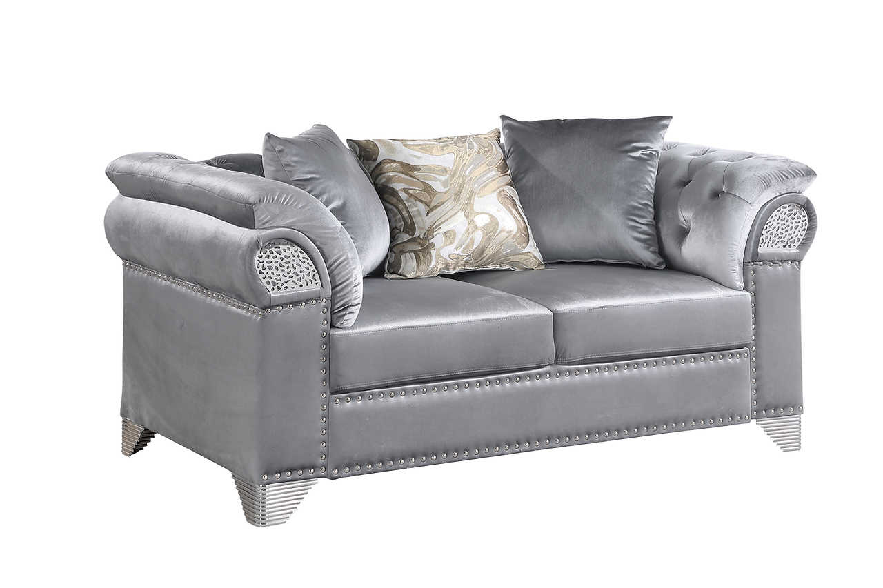 Side angle of Emma Gray Velvet Living Room Set