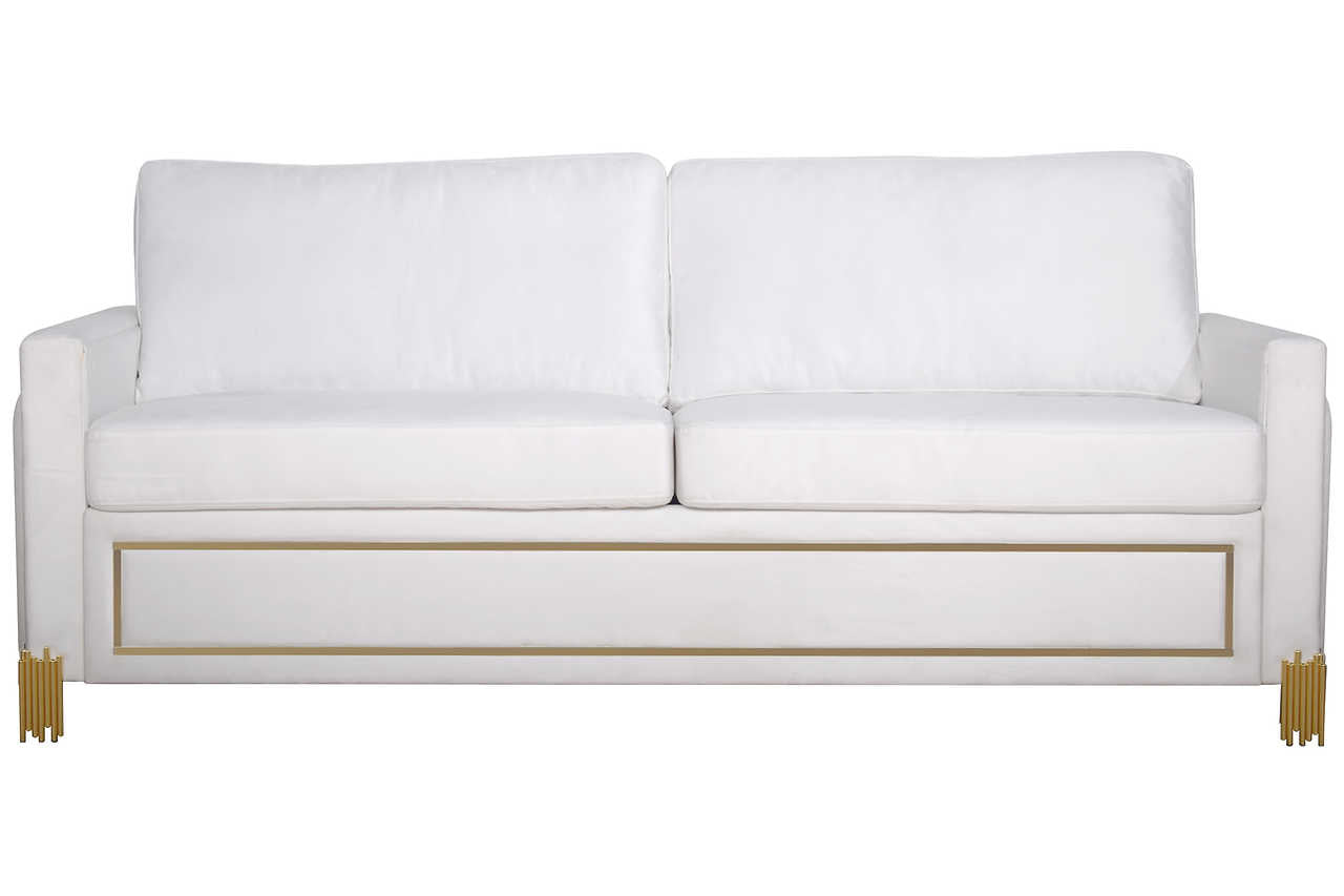Front view of Glamor White Gold Velvet Sofa and Loveseat