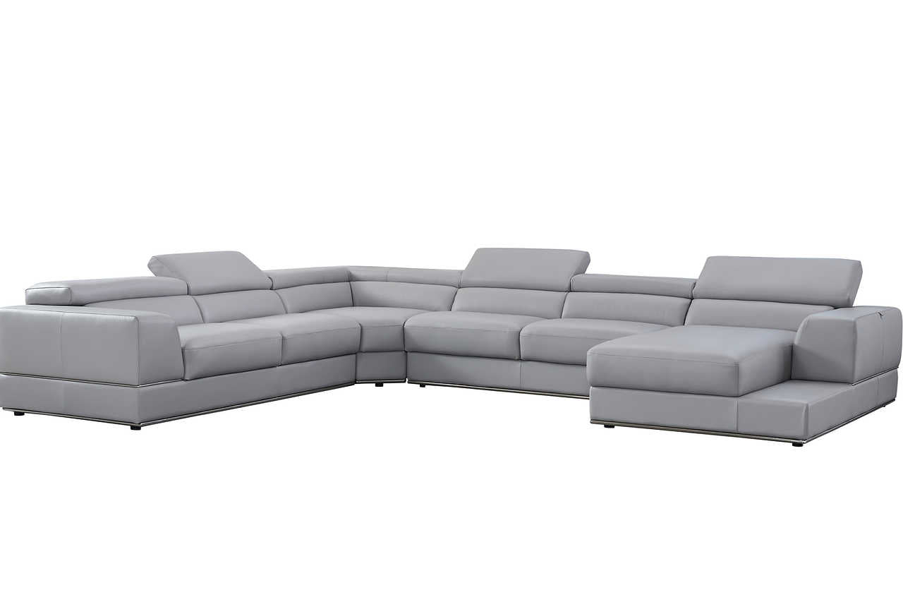 Pella Light Gray Leather RAF Sectional side view
