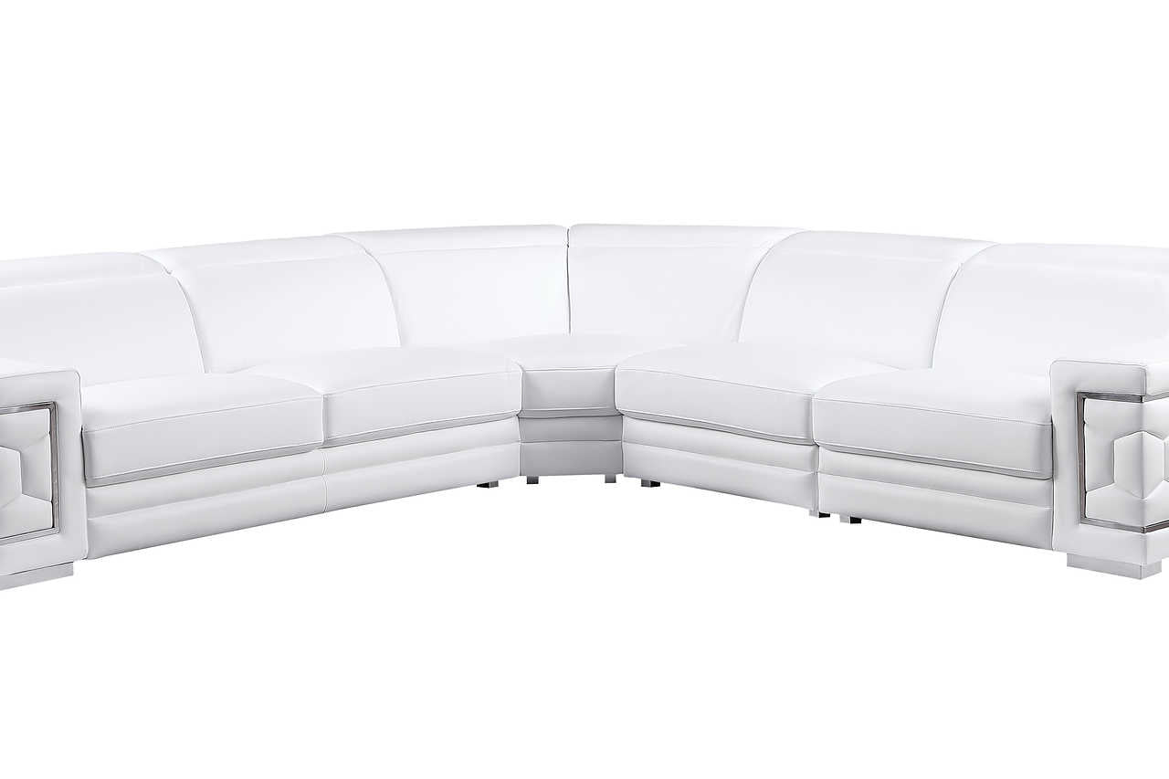 Side view of Favo White Leather sectional sofa