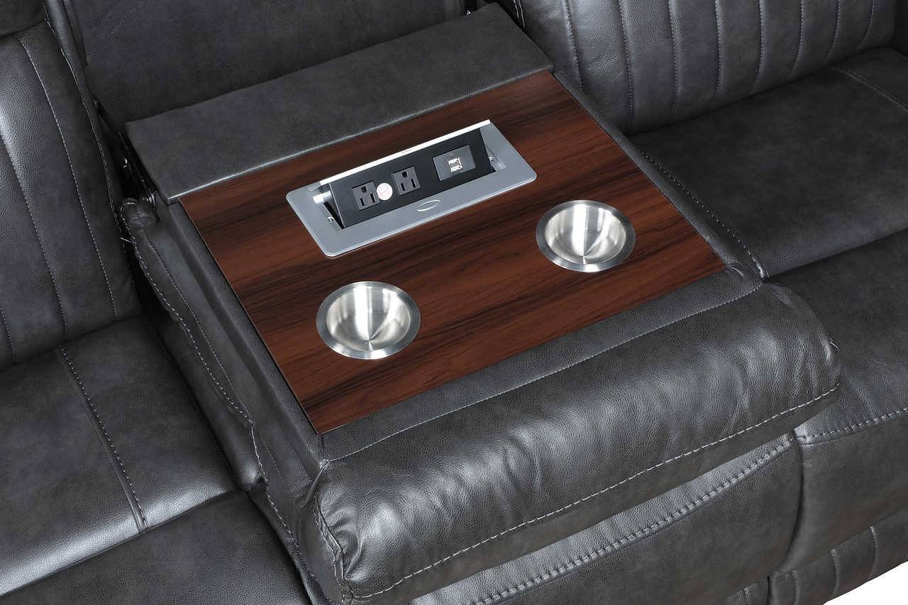 Ethan reclining loveseat side view in dark grey Airleather