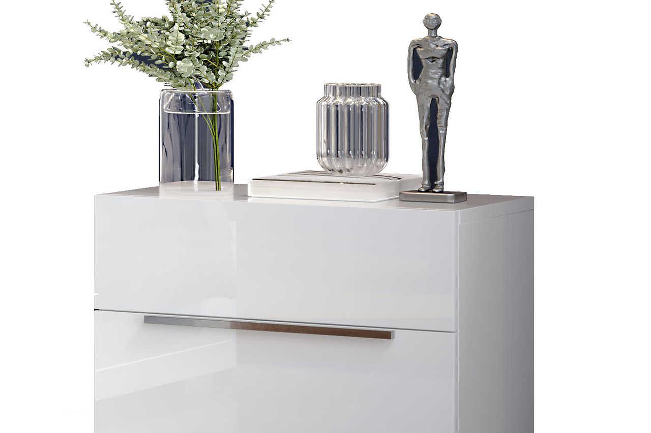 Premium white solid wood chest with marble top showing all drawers closed