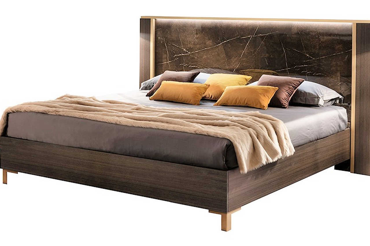 Essenza Queen LED Bed showcasing wenge wood texture