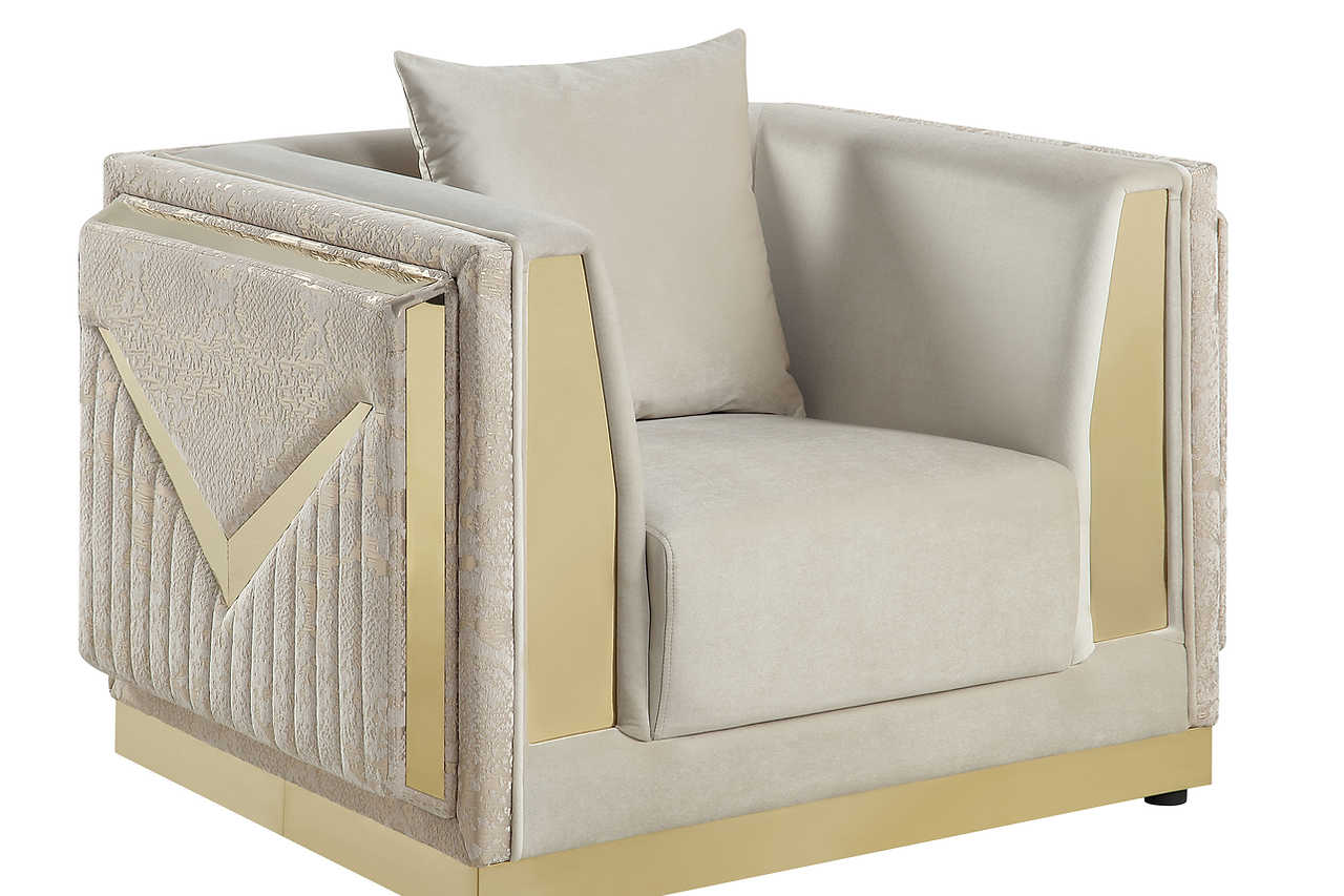 Side angle of Monaco Cream Velvet sofa showing profile