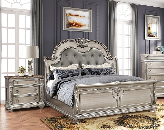 Castlefield Grey Nightstand side angle showing drawer detail
