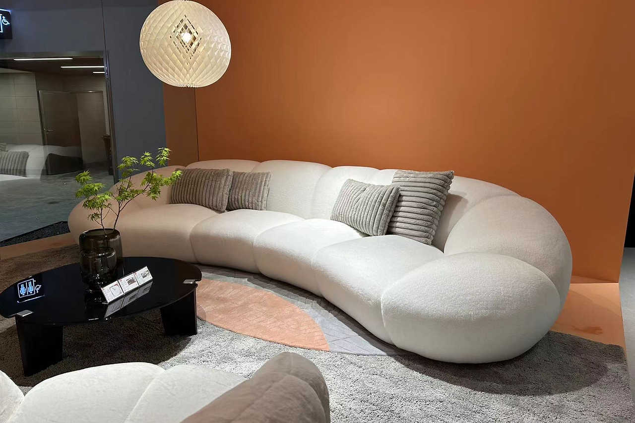 Main view of Big Cloud white soft fur fabric oversize sectional sofa