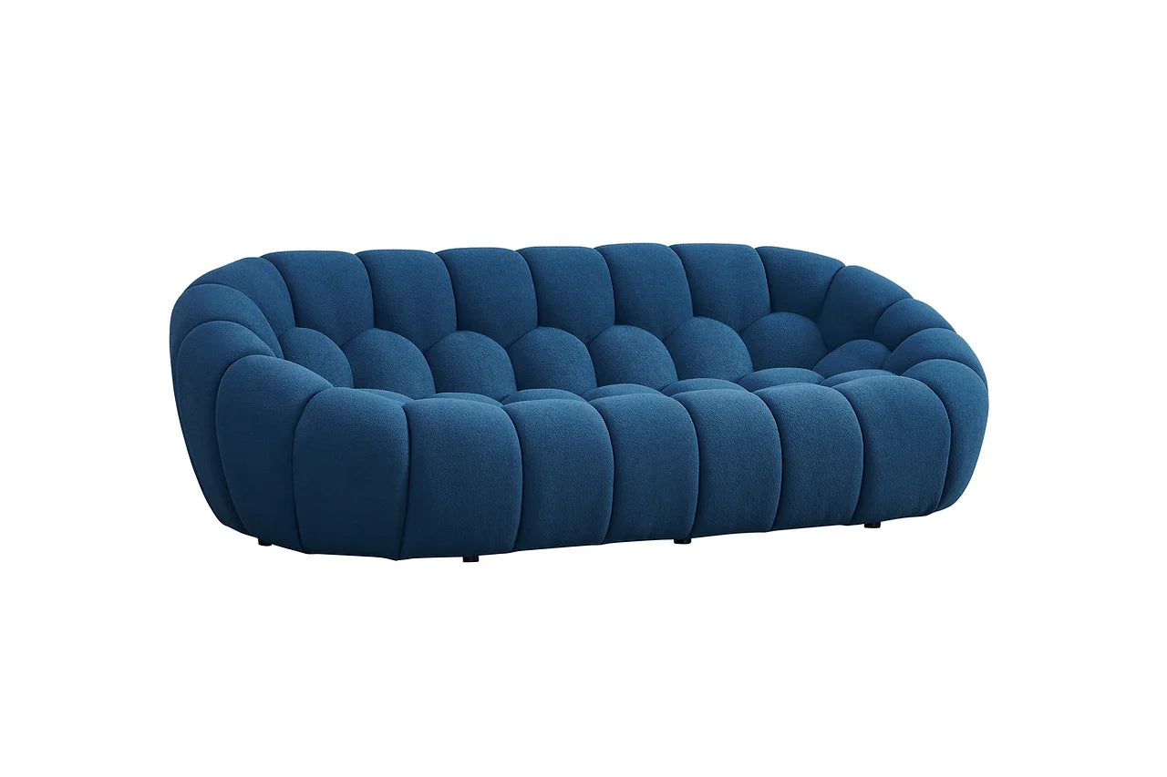 Side view of Bubbles Blue Boucle Living Room sofa and loveseat