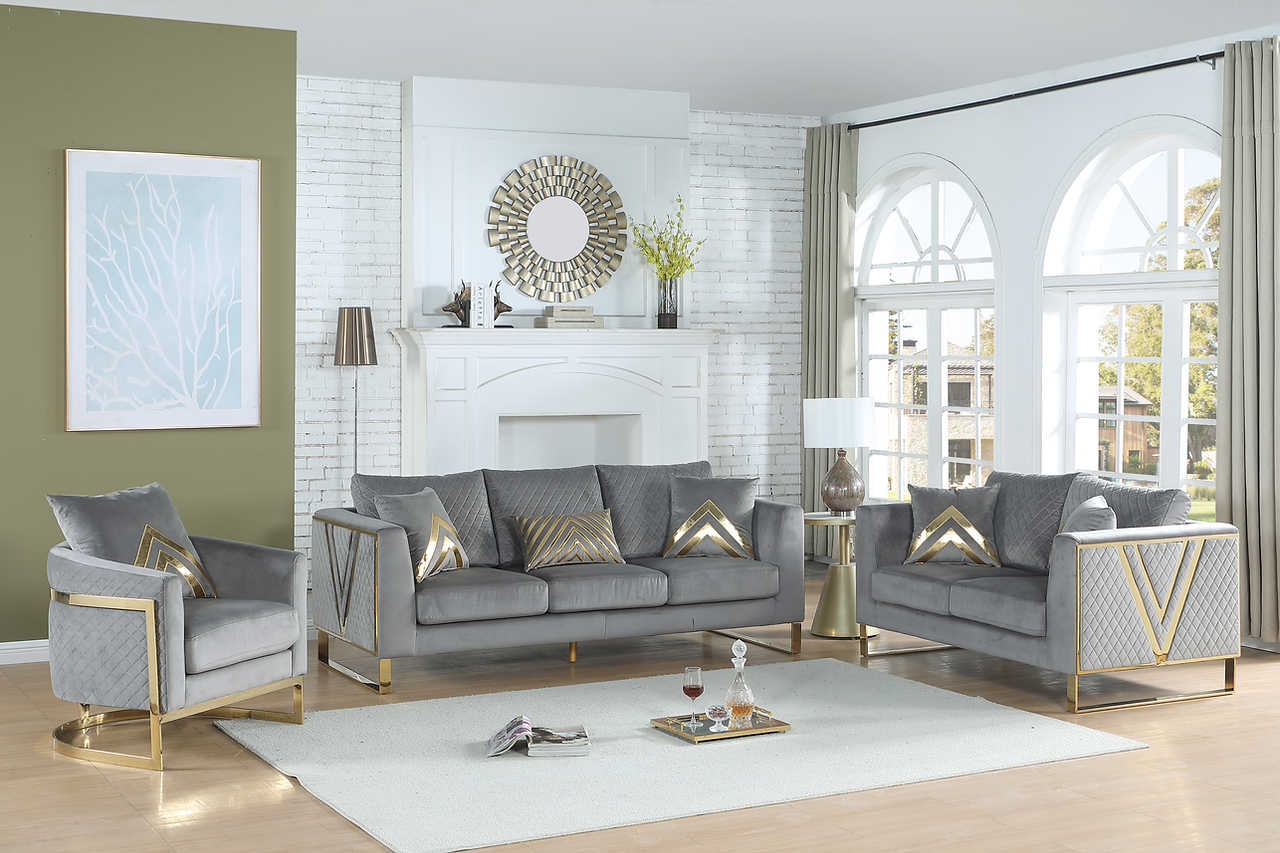 Vista Bonita gray velvet sofa, front view
