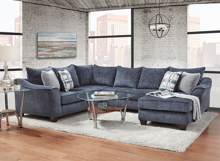 Captivate Lapis Charcoal 3-piece sectional sofa front angle in charcoal polyester upholstery