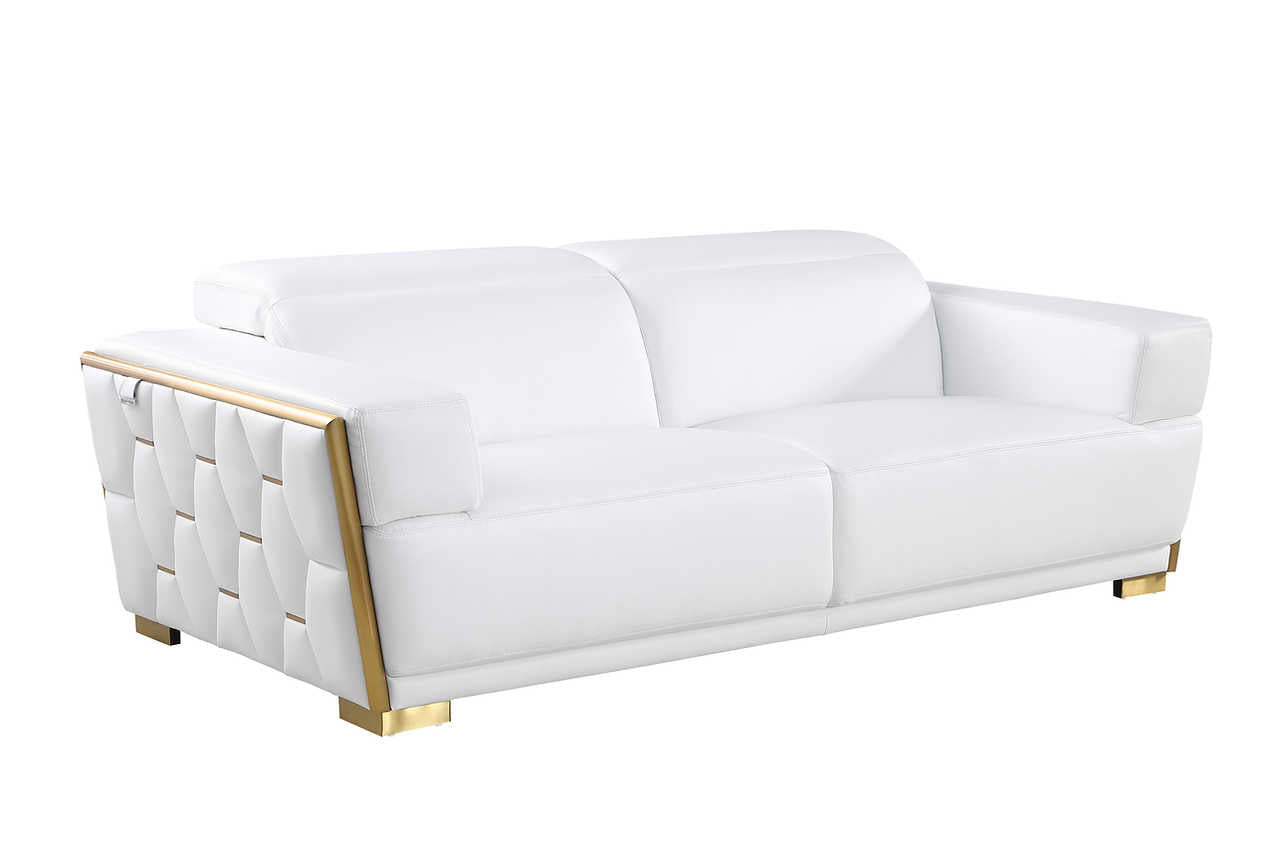 Hexor loveseat in white leather close-up