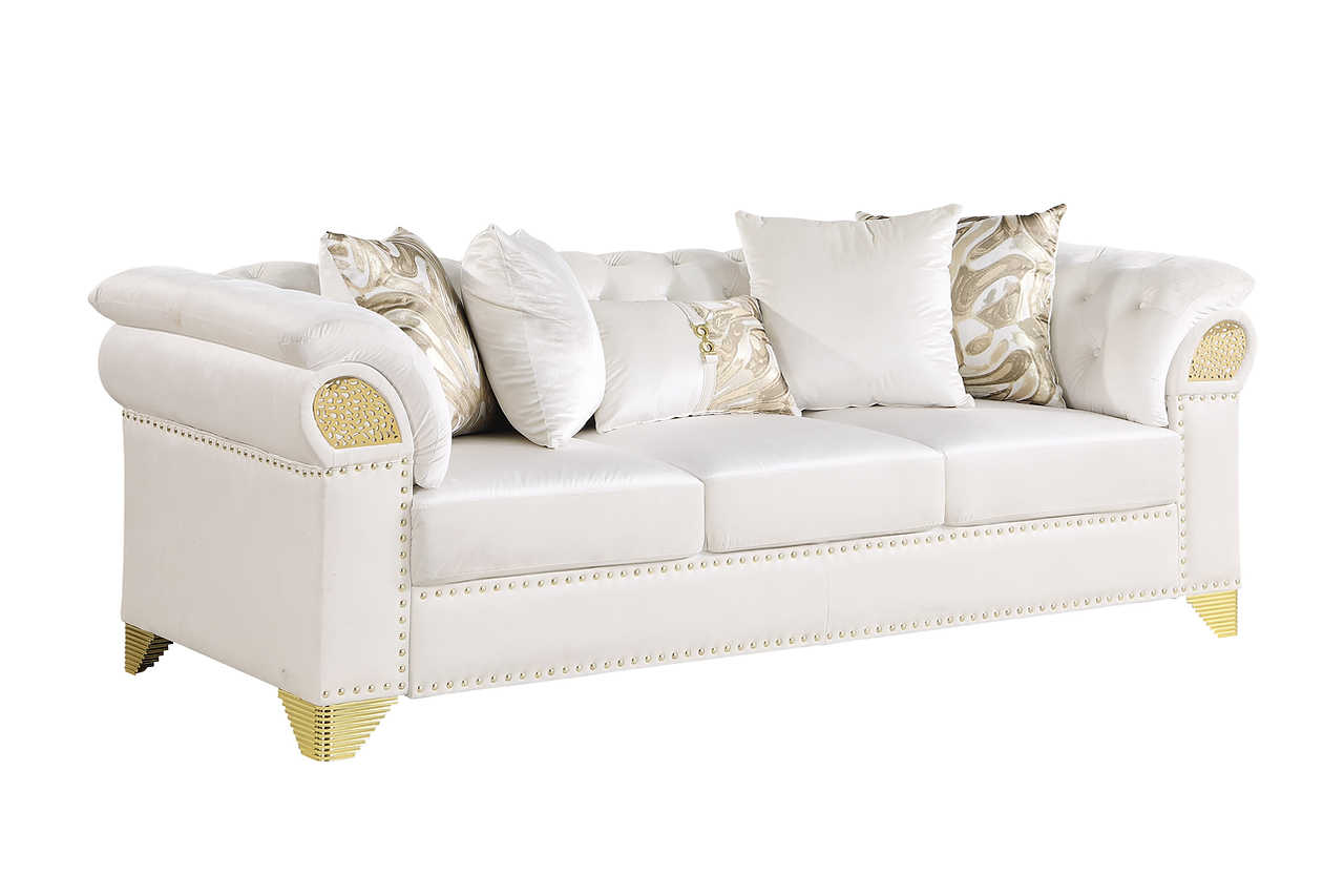 Close-up detail of Emma Cream Velvet upholstery