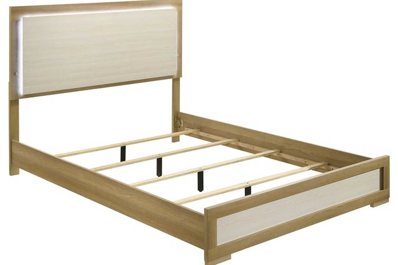 Front view of Maya Natural LED Panel Bedroom Set bed