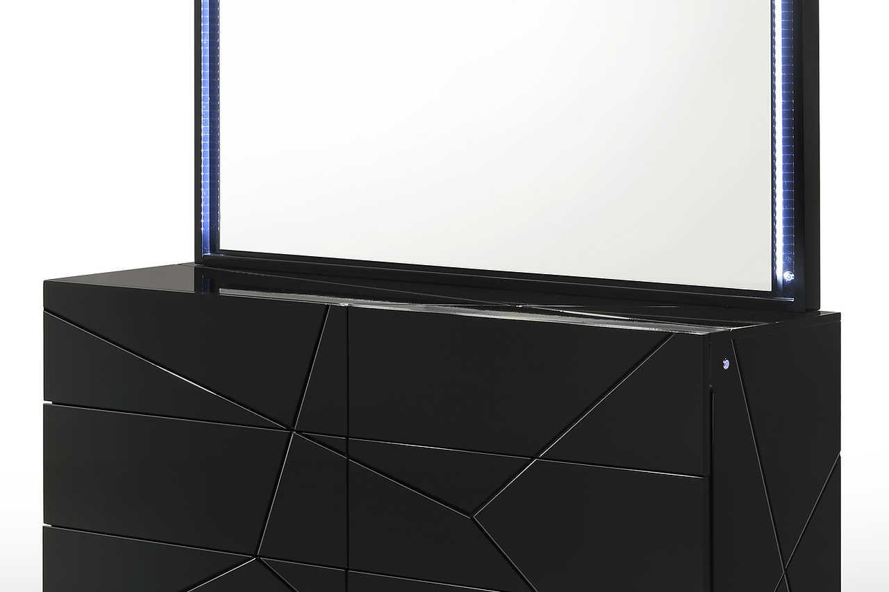 Naomi Black LED Upholstered Panel Bedroom set close view of headboard