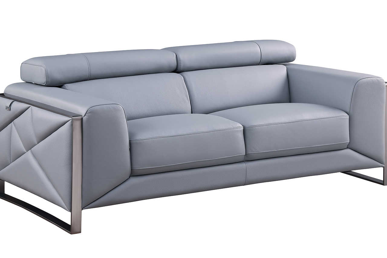 front-facing Giorgio Light Blue Italian Leather Sofa