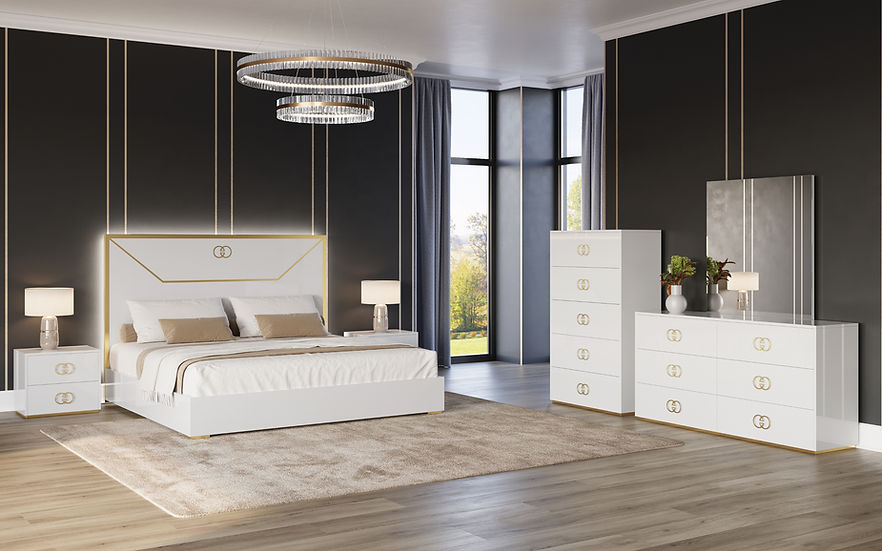 Vogue White Gold LED Bedroom Set