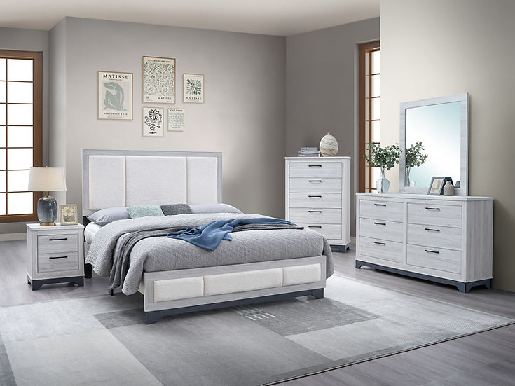 Kevin chest drawer detail in light gray finish