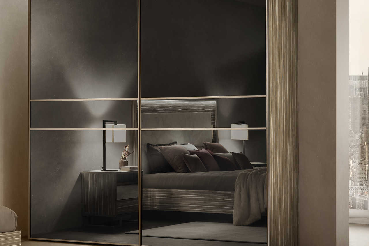 Luce Beige Nightstand with champagne metal legs and high gloss finish