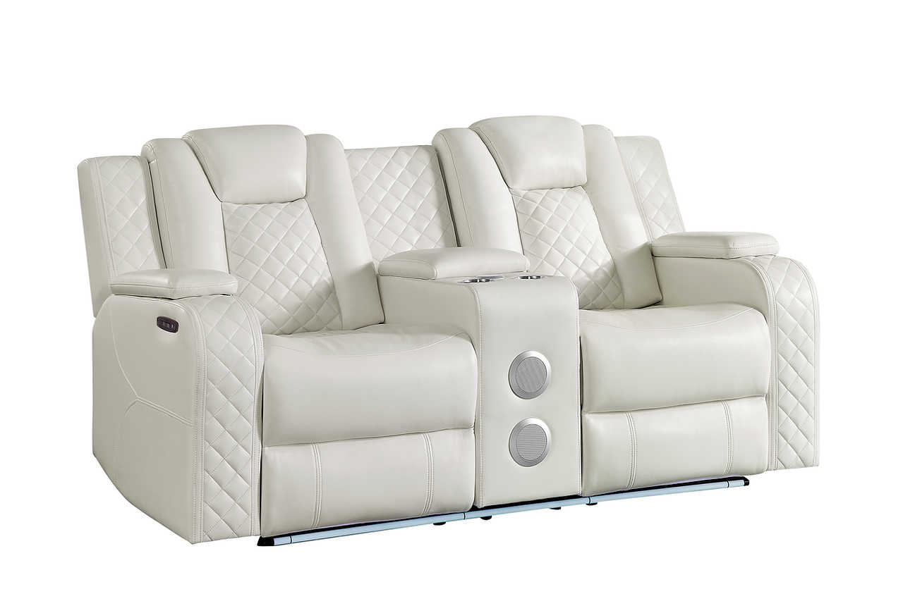 Eclipse Sand Air Leather sofa drop-down table with charging ports