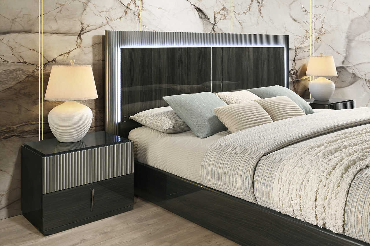 Raven Dark Gray LED Panel Bedroom Set side view of bed