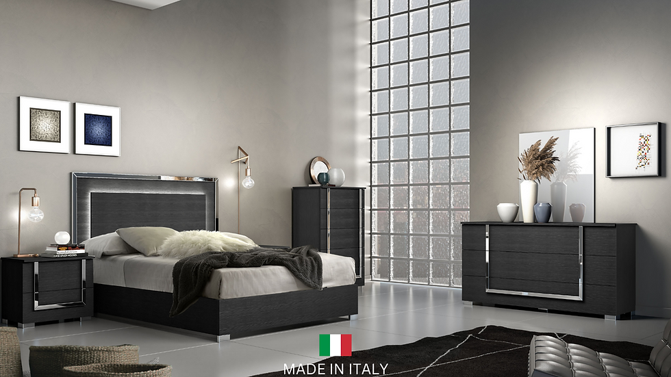 Antonella Black King Panel Bed front view showing panel headboard