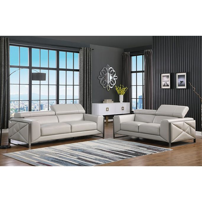 Side view of Giorgio Light Gray Italian Leather Sofa