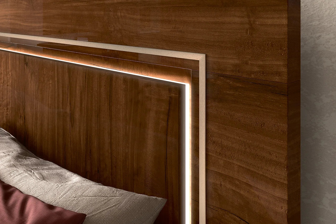 Close-up of Eva bed with LED panel lighting