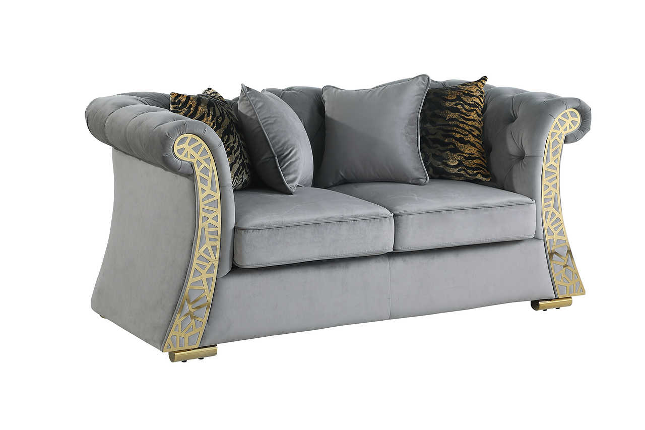 Curamo Grey Velvet Living Room Set main view