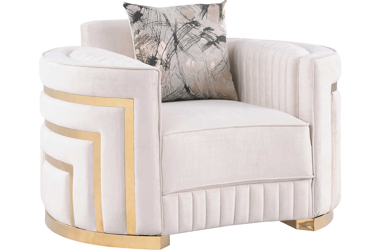 Side perspective of Minerva Cream Velvet Living Room Set