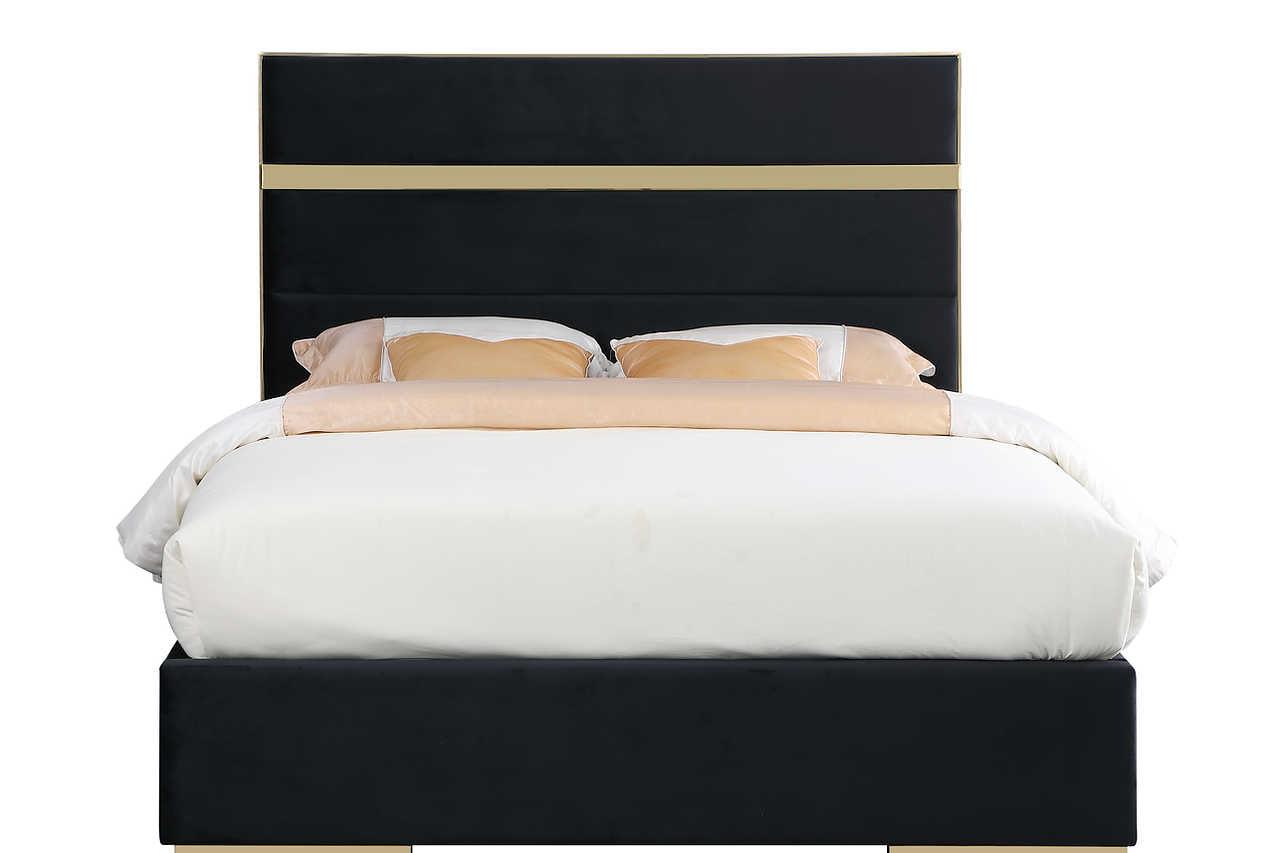 Cartier King Bed close-up of velvet upholstery and gold accents