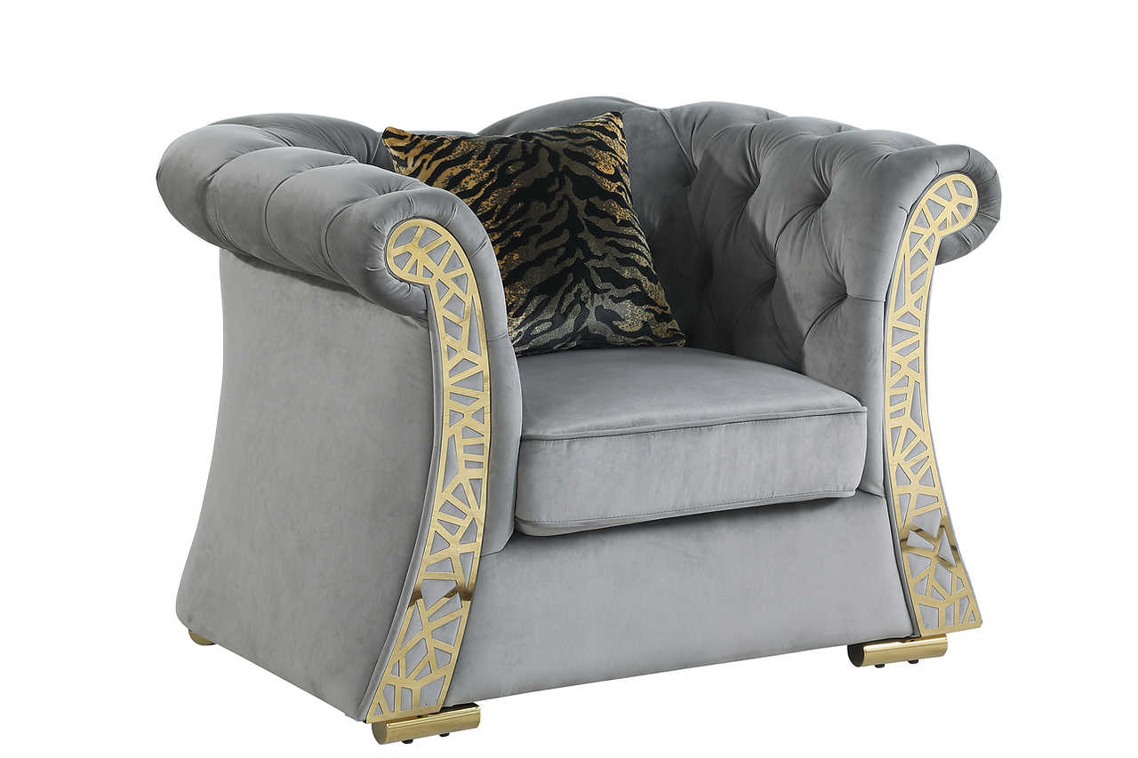 Curamo Grey Velvet Loveseat side angle