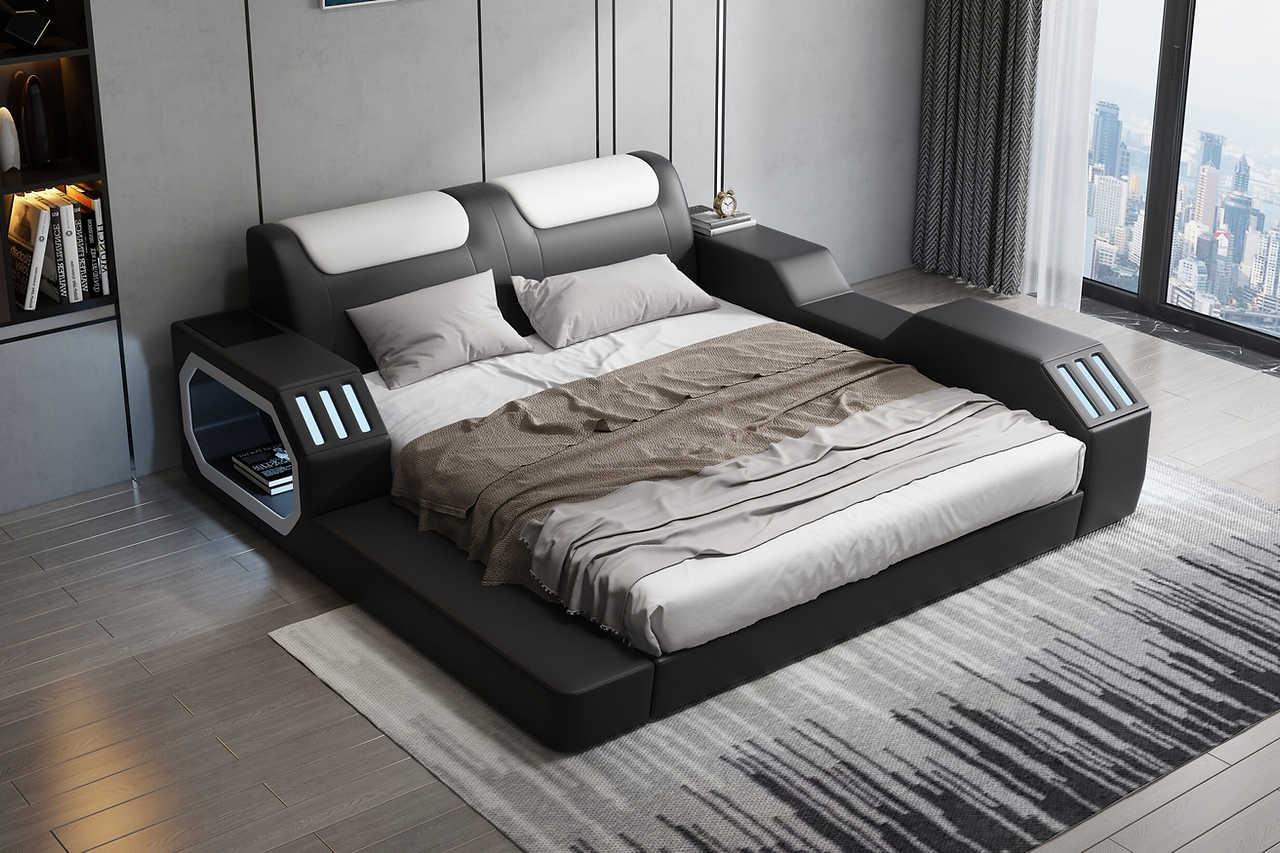Matrix Black Modern Leather King Bed - Ella Furniture