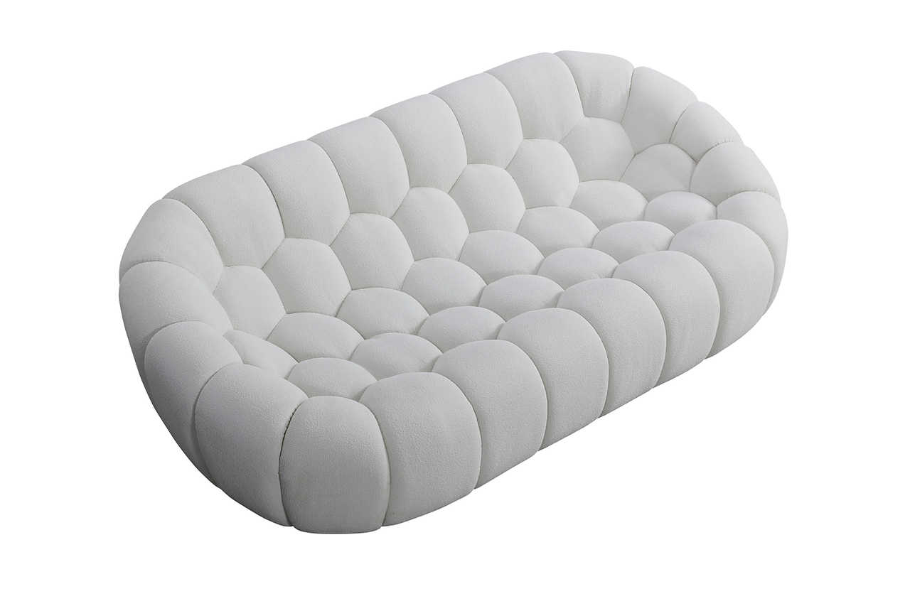 Bubbles White Boucle loveseat side view
