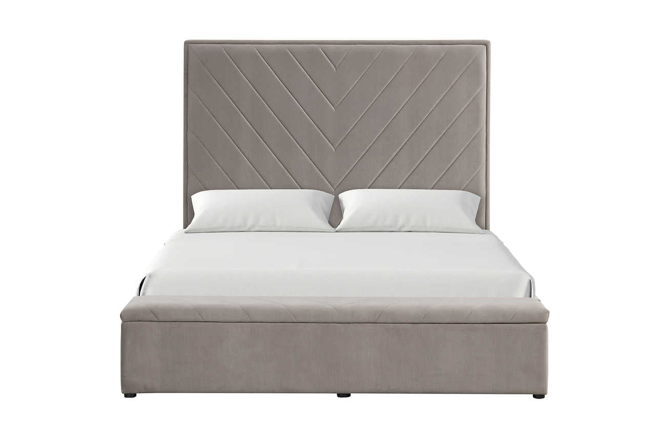 Mio Gray Velvet Queen Panel Bed corner detail