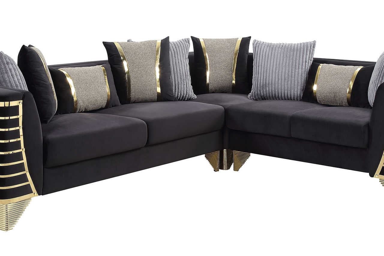 side angle of Donovan Black 3-Piece Sectional Sofa