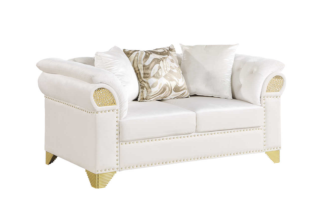 Emma Cream Velvet Sofa and Loveseat set front view