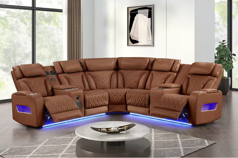 Skyline Brown Caramel power reclining sectional sofa front view