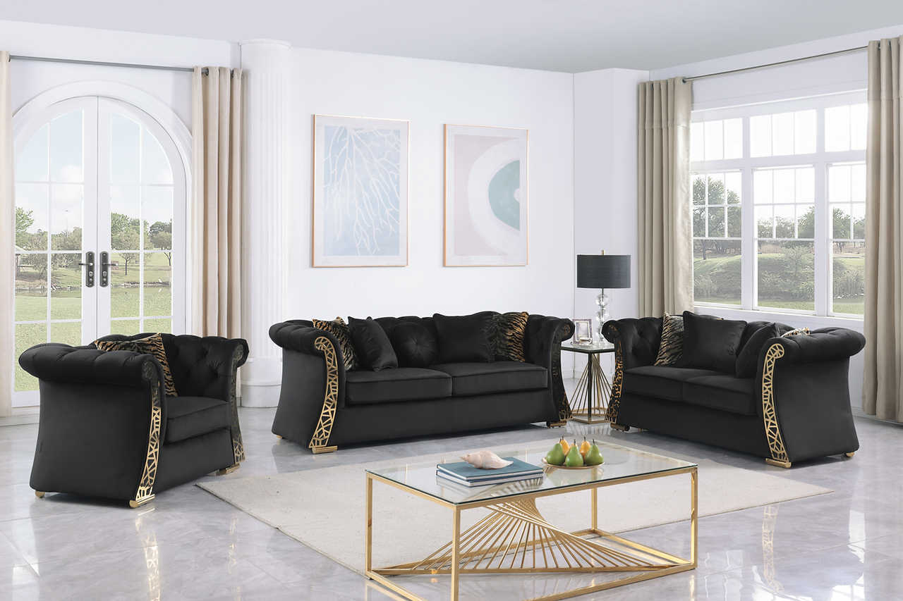 Curamo Black Velvet sofa main front view