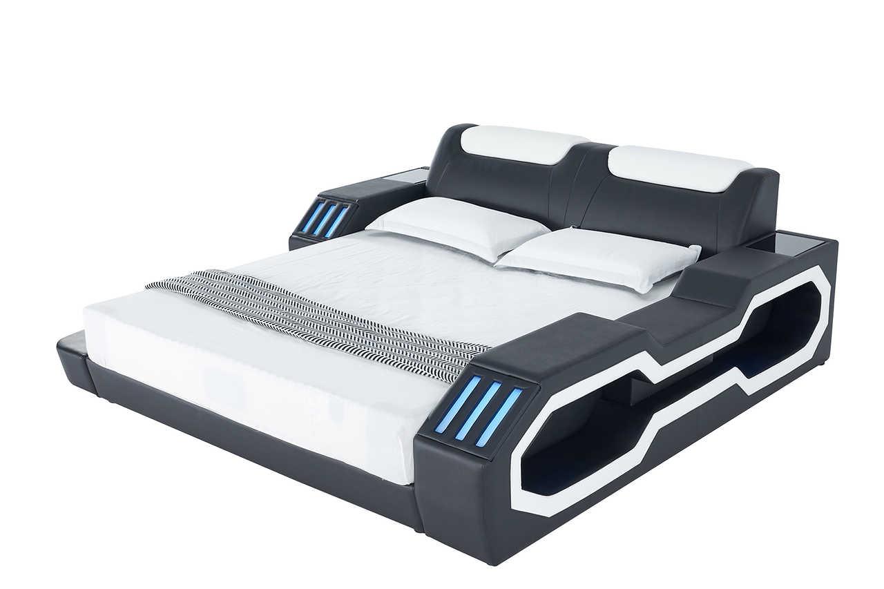 Matrix Black Modern Leather Queen Bed - Ella Furniture