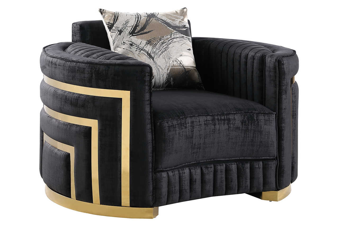 Straight front view of Minerva Black Velvet Living Room Set
