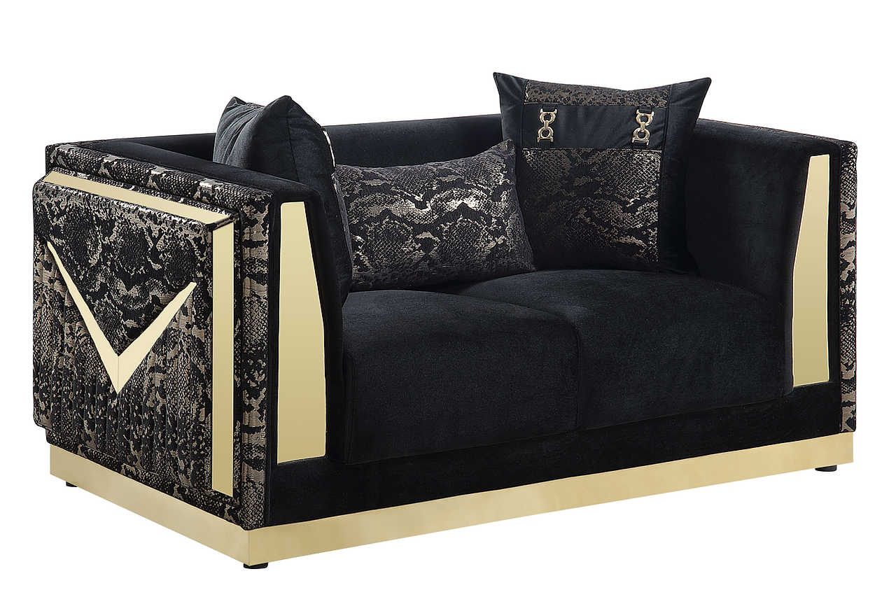 Side angle showing Monaco Black Velvet sofa detail